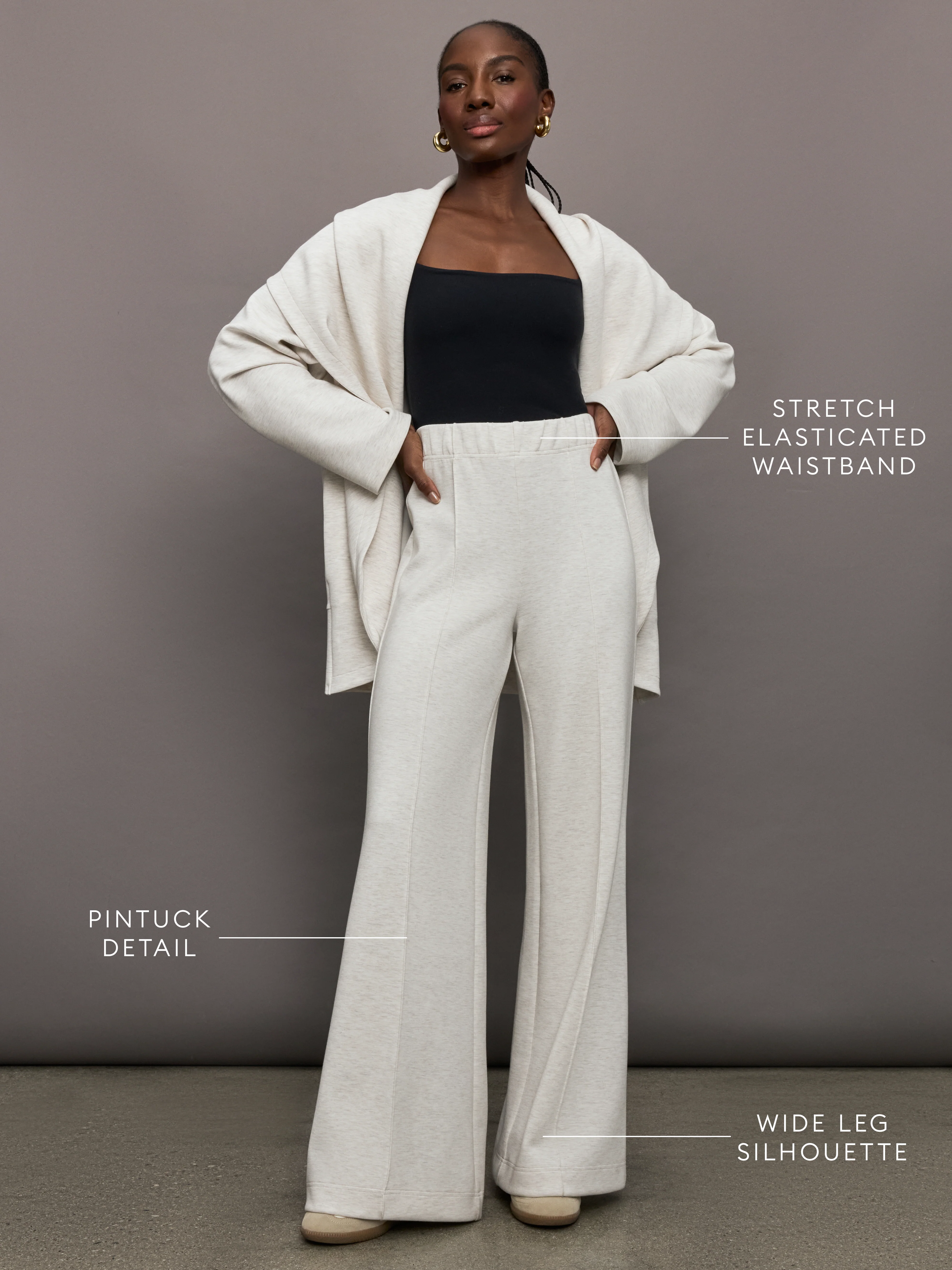 Pintuck Knit Pant in Interlock - Moonbeam Heather - Image 3