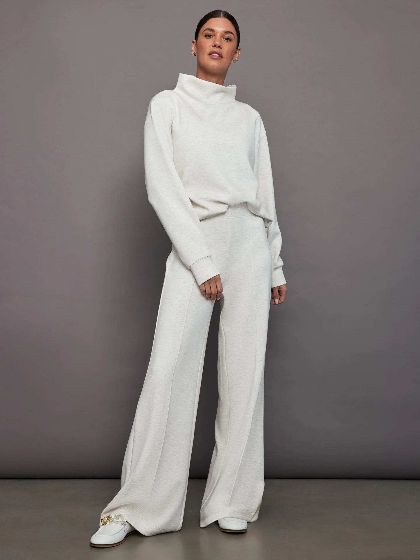 Pintuck Knit Pant in Interlock - Moonbeam Heather - Image 5