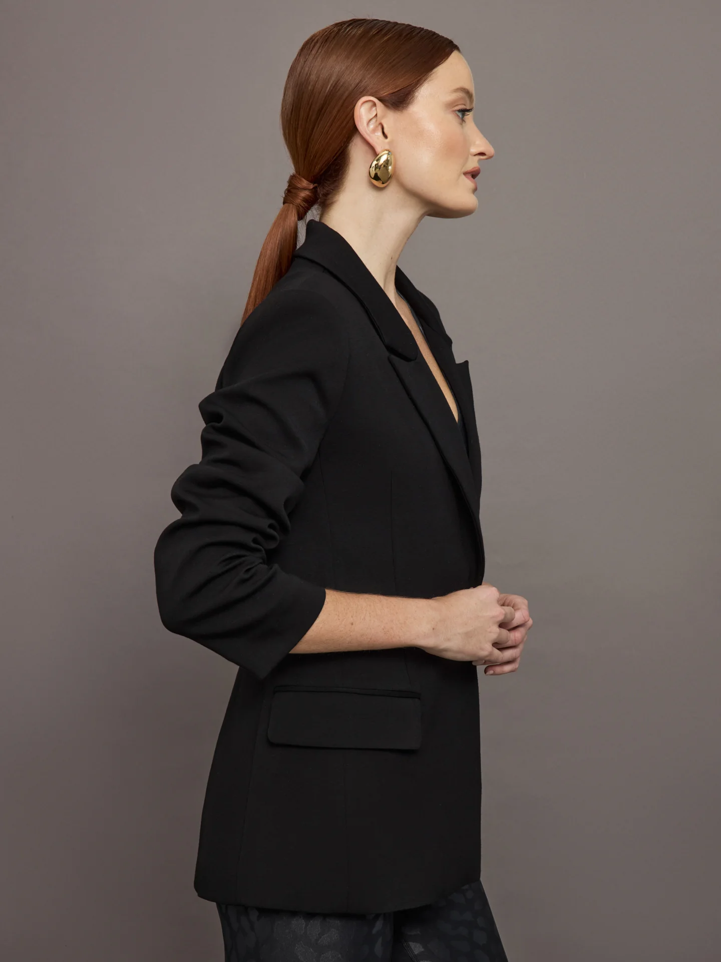 Single Breasted Blazer in Scuba - Black - Image 4