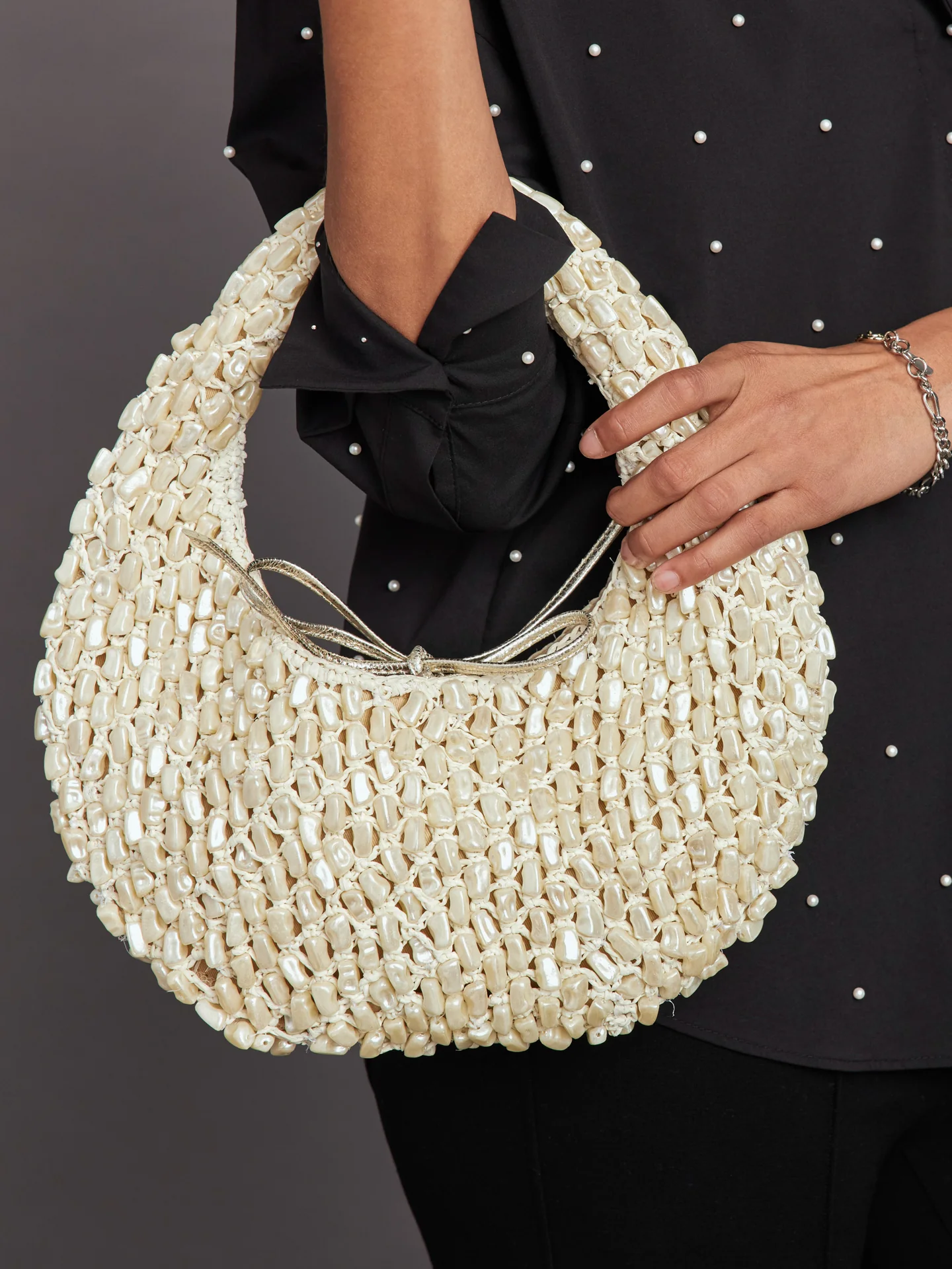 The Josie Tie Bag - Pearl and Raffia - Image 4