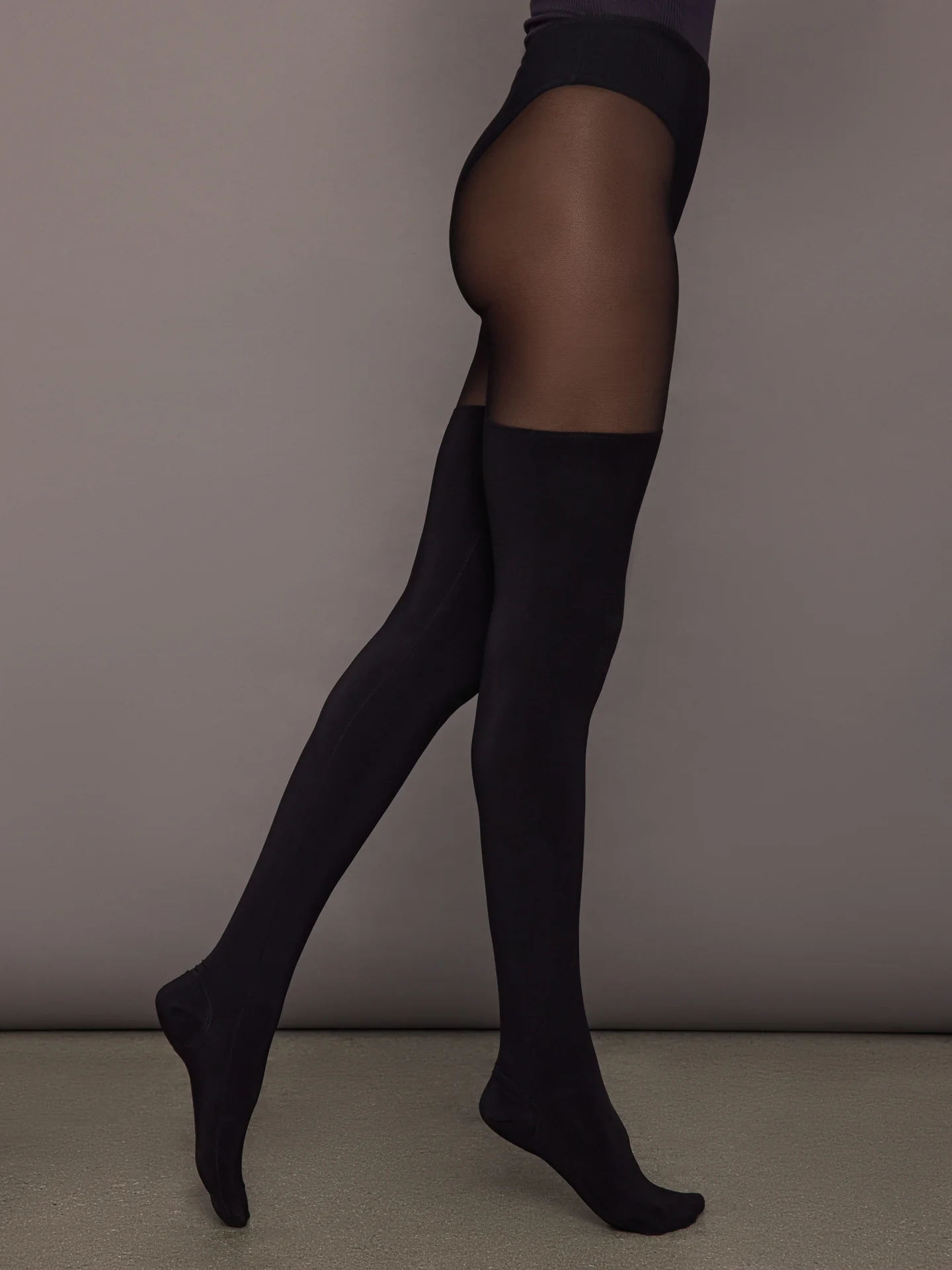 Thigh High Spliced Legging with Footie - Black/Black Mesh - Image 4
