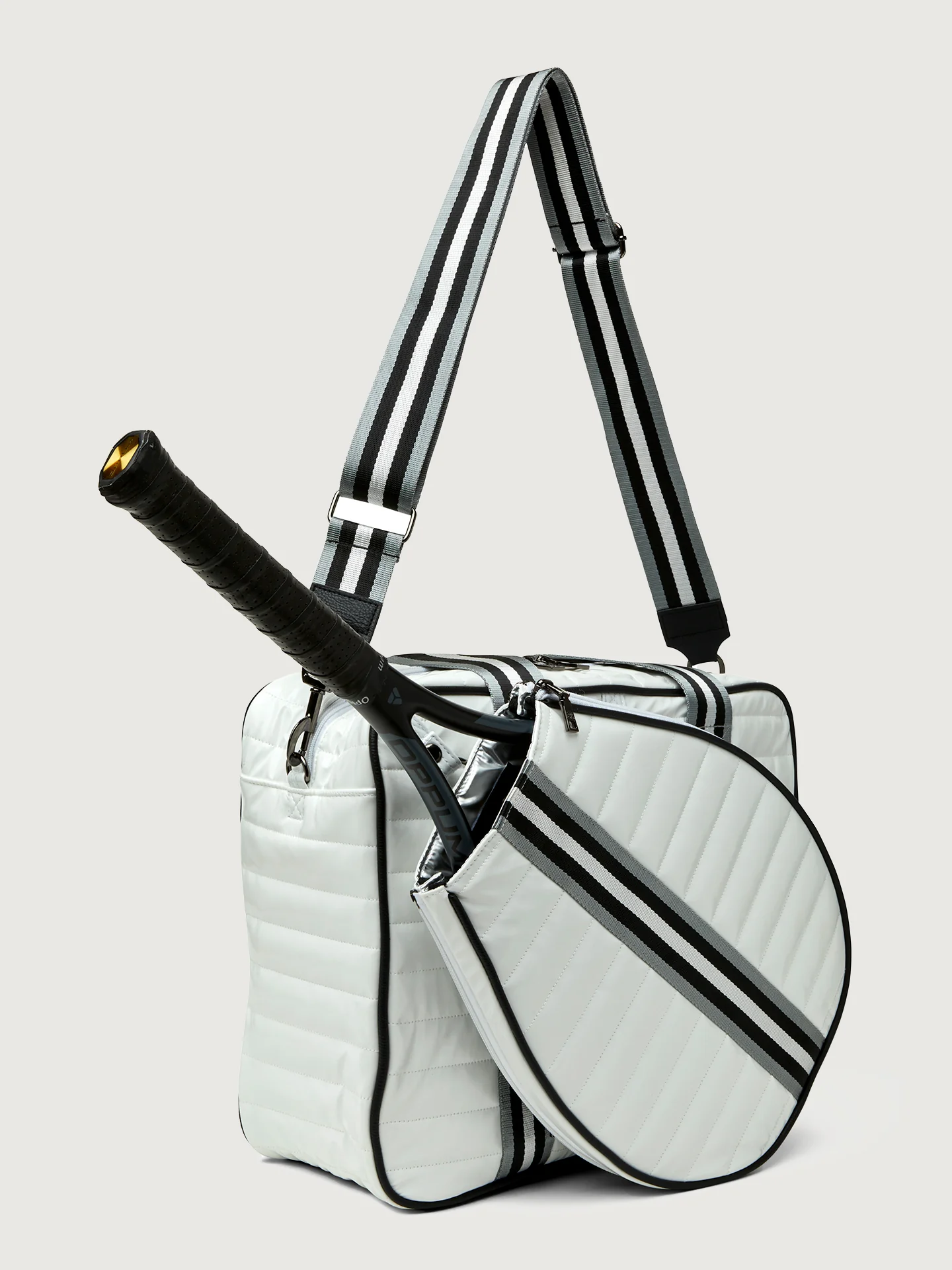 You are the Champion Tennis Bag - White Patent/ Black/ White Web - Image 12