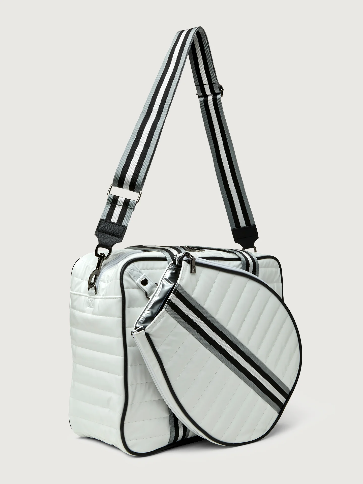 You are the Champion Tennis Bag - White Patent/ Black/ White Web - Image 3
