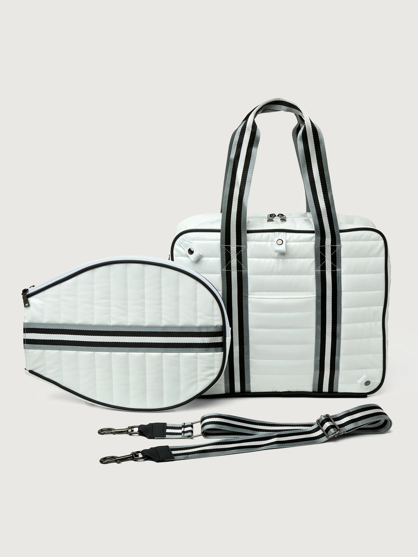 You are the Champion Tennis Bag - White Patent/ Black/ White Web - Image 7
